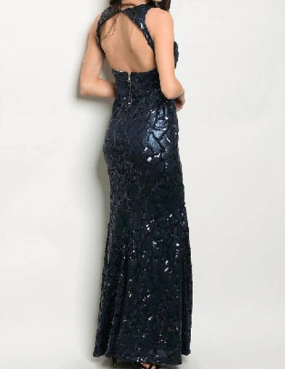 Spy Zone Exchange Navy Sequin Gown In Blue