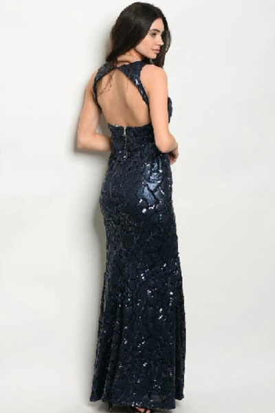 Spy Zone Exchange Navy Sequin Gown In Blue