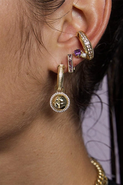 F+h Studios Hardware Charm Hoop Earrings In Gold/clear In Multi