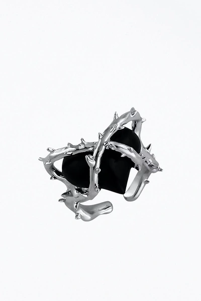 Videmus Omnia Tainted Love Stone Heart Open Ring In Silver/black In Silver