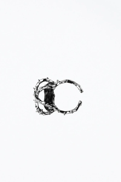 Videmus Omnia Tainted Love Stone Heart Open Ring In Silver/black In Silver