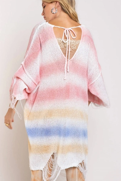 Shop Pol Rainbow Distressed Cardigan In Berry In Pink