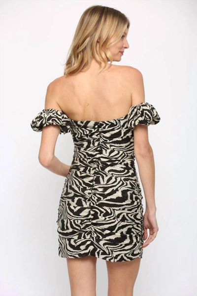 Fate Off The Shoulder Ruched Dress In Zebra Print In Multi