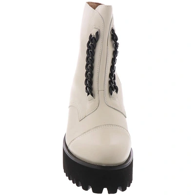 All Black Twin Chain Womens Leather Chunky Ankle Boots In Multi