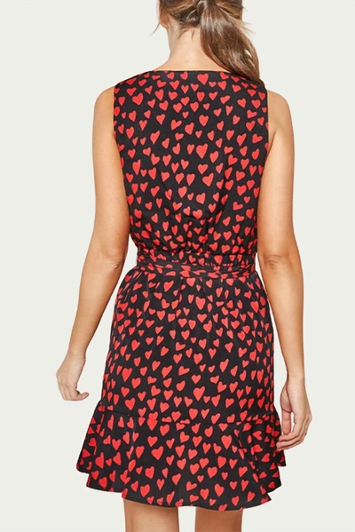 Shop Sugarlips Warren Ruffled Heart-print Satin Mini Dress In Black/red