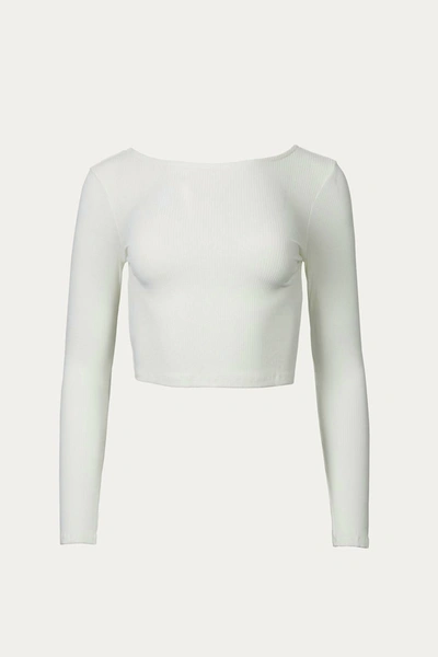Shop By Together Ribbed Open-back Stretch-modal Top In Off-white