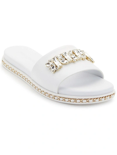 Shop Karl Lagerfeld Bijou Womens Flats Embellished Flip-flops In White