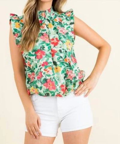 Shop Thml Smocked Neck Floral Print Top In Multi