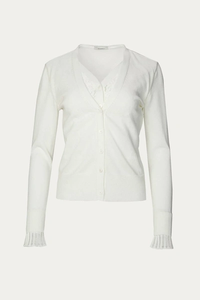 Shop Goen J Lace Paneled Cardigan In Ivory In Multi