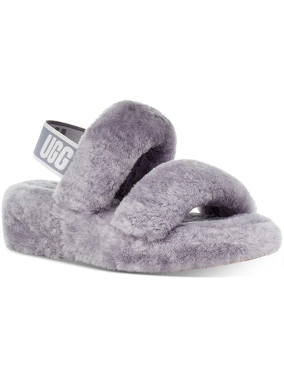 Shop Ugg Oh Yeah Womens Shearling Open Toe Slip-on Slippers In Grey