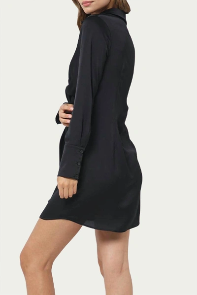 Shop Fore Tie-front Satin Shirt Dress In Black