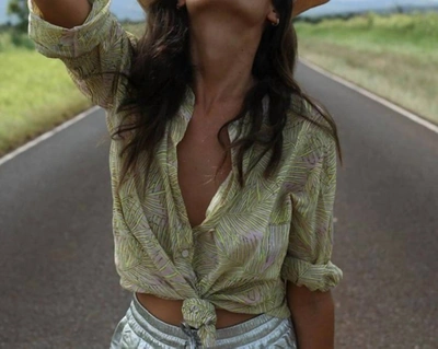 Samudra Frond Button Up Shirt In Yellow