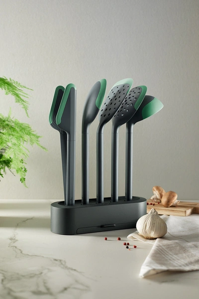 Lekue Essential Cooking Tool Set 5 Kitchen Utensils With Stand, Black In Green