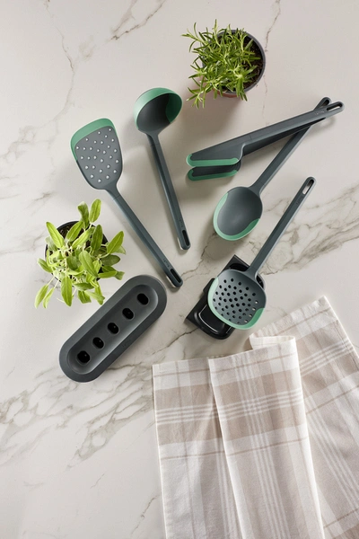 Lekue Essential Cooking Tool Set 5 Kitchen Utensils With Stand, Black In Green