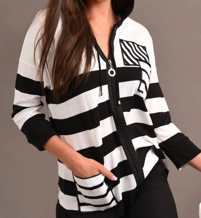 Shop Angel Sleeve Hooded Cardigan In White/black In Multi