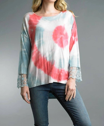 Shop Tempo Paris Tie Dye And Lace Hi Low Sweater In Multi