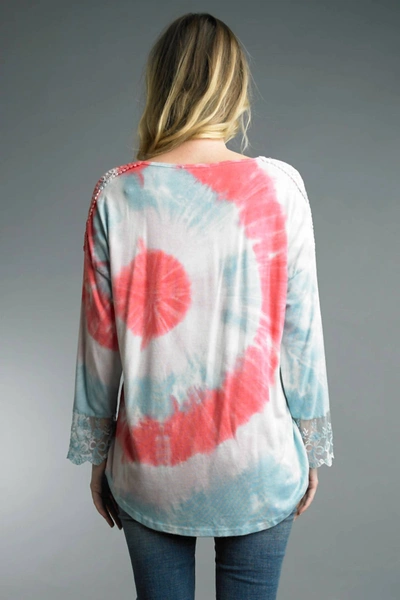 Shop Tempo Paris Tie Dye And Lace Hi Low Sweater In Multi