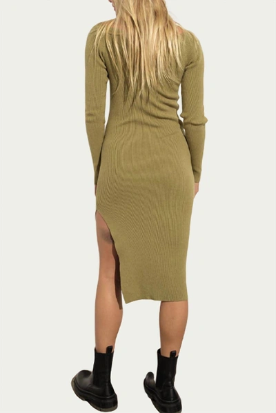 Shop Papermoon Ribbed-knit Sweetheart-neck Midi Dress In Olive In Green