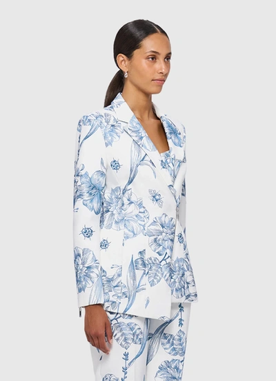 Shop Leo Lin Cora Embroidered Asymmetric Blazer In Blue