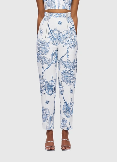 Shop Leo Lin Indra Embroidered Straight Leg Pants In Blue