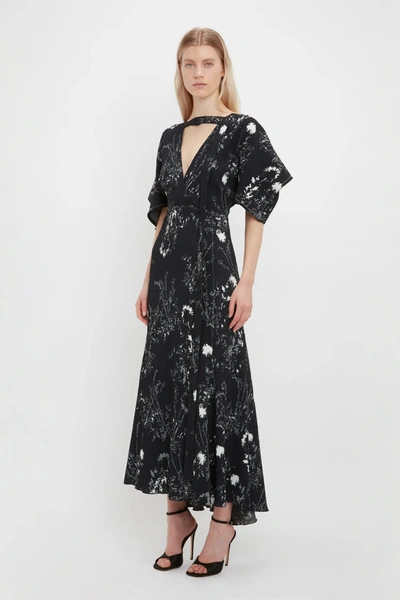 Shop Victoria Beckham Kimono Sleeve Printed Dress In Multi