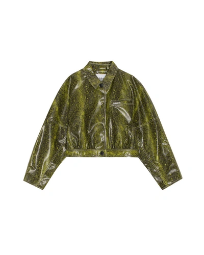 Shop Ganni Snake Short Jacket In Green