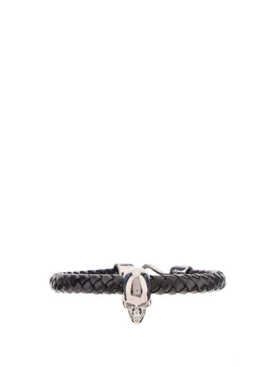 Shop Alexander Mcqueen Leather Bracelet With Skull Detail