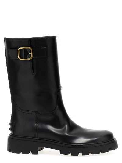 Shop Tod's Buckle Leather Boots Boots, Ankle Boots Black