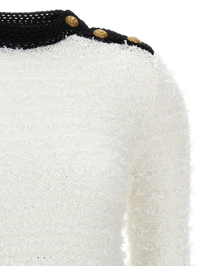 Shop Balmain Button Tweed Sweater Sweater, Cardigans White/black