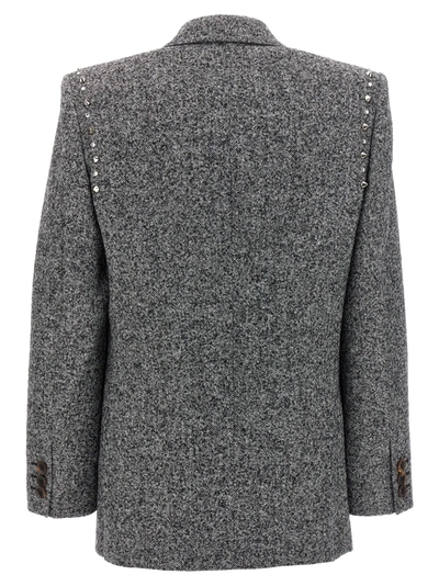 Shop Alessandra Rich Herringbone Tweed Blazer Jackets White/black
