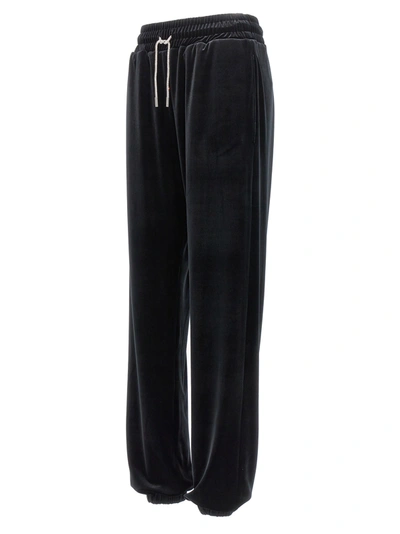 Shop Alexandre Vauthier Jewel Drawstring Velvet Joggers Pants Black