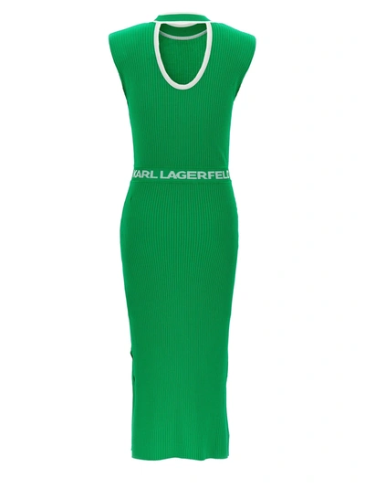 Shop Karl Lagerfeld Logo Knit Dress Dresses Green