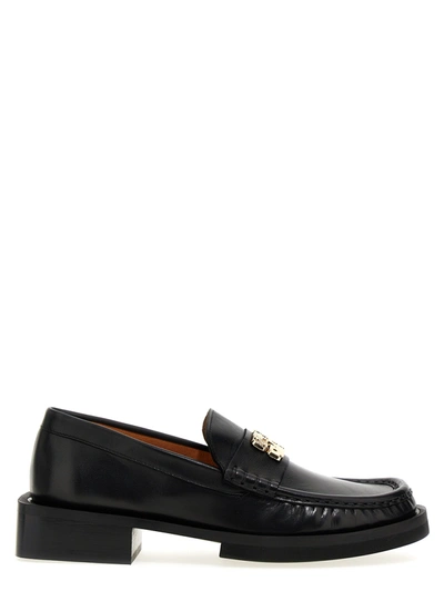 Shop Ganni Logo Loafers Flat Shoes Black