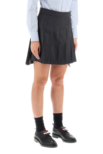Shop Thom Browne Pleated Mini Skirt In Light Wool