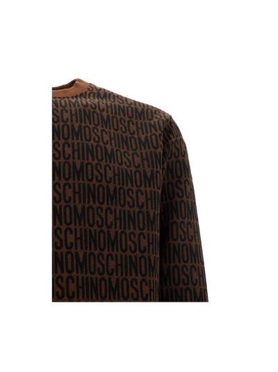Moschino monogram-jacquard Crew Neck Jumper - Brown