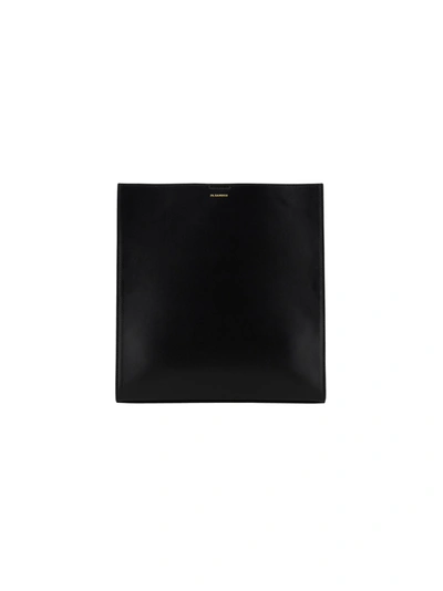 Shop Jil Sander Leather Shoulder Bag With Logo Print