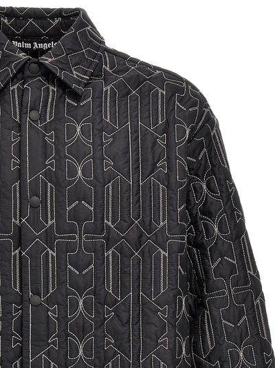 Shop Palm Angels All Monogram Quilted Dover Jacket Coats, Trench Coats In Gray
