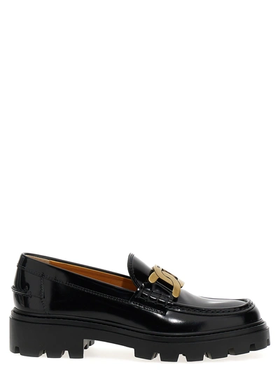 Shop Tod's Chain Loafers Flat Shoes In Black
