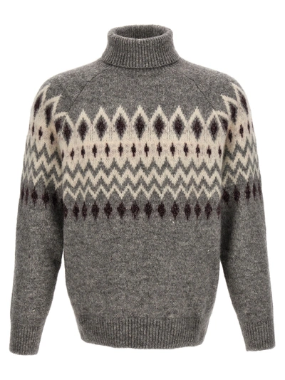 Shop Brunello Cucinelli Jacquard Patterned Sweater Sweater, Cardigans In Gray
