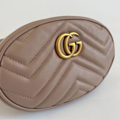 Pre-owned Gucci Beige Matelassé Leather Gg Marmont Belt Bag