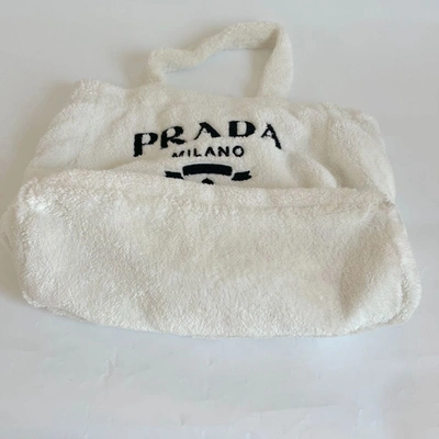 Pre-owned Prada Logo-print Terry-cloth Tote Bag