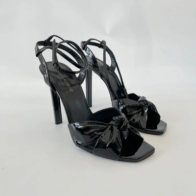 Pre-owned Saint Laurent Black Patent Leather Amy Knot-detail Ankle Strap Sandals, 39