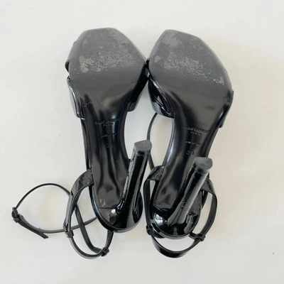 Pre-owned Saint Laurent Black Patent Leather Amy Knot-detail Ankle Strap Sandals, 39
