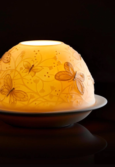 Bernardaud Butterflies In Flight Votivelight In Bisque Porcelain In Beige