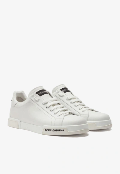 Dolce & Gabbana Leather Sneakers With Lateral Logo Patch In White