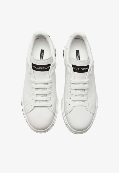 Dolce & Gabbana Leather Sneakers With Lateral Logo Patch In White