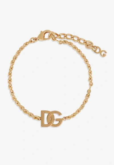 Shop Dolce & Gabbana Chain Logo Monogram Bracelet In Gold