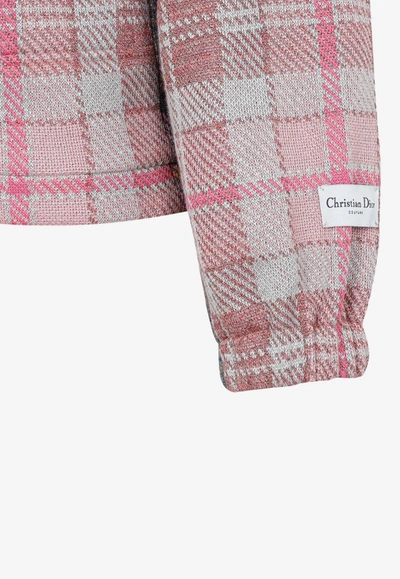 Shop Dior Checked Zip-up Jacket In Pink