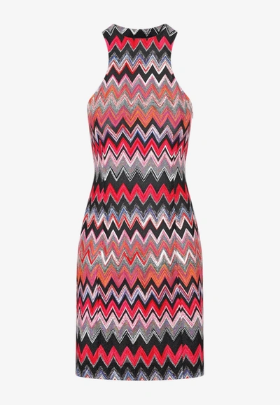 Shop Missoni Chevron Knit Mini Dress In Multicolor
