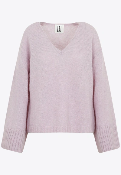 Shop By Malene Birger Cimone V-neck Knitted Sweater In Purple